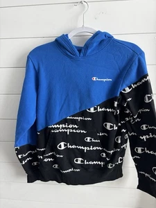 Champion Big Boys Colorblocked Fleece Hoodie Color Bozetto Blue/Black Sz XL 0288 - Picture 1 of 8