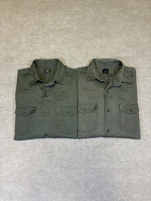 Lot Of 2 Vintage 60s Lee Chetopa Twill Mens Shirt Sz 16.5 Medium Military Green - Image 1 of 4