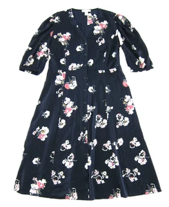 Maxi abito midi Nordstrom firmato seta elasticizzato blu rosa floreale bottoni 10 - Foto 1 di 5