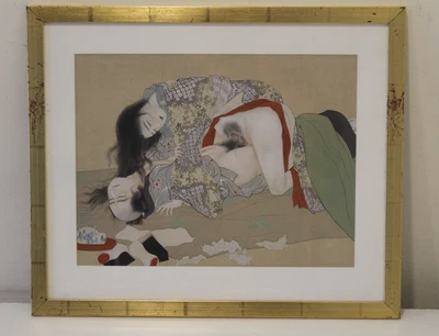 Pintura de seda arte shunga erótico japonés Uemura Shōen Foto 1 de 4