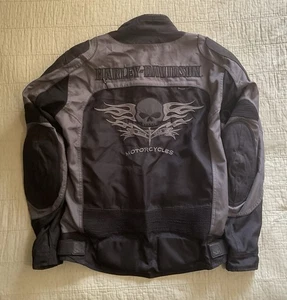 HARLEY DAVIDSON REFLECTIVE ARMORED SKULL & FLAME RIDING JACKET SIZE TALL XL - Picture 1 of 14