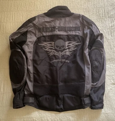 HARLEY DAVIDSON REFLECTIVE ARMORED SKULL & FLAME RIDING JACKET SIZE TALL XL - Image 1 of 4