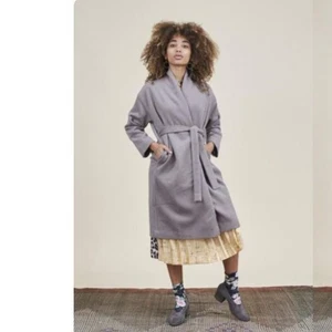 Evam Eva Angora Wool Robe Coat Taupe Gray Sz 2 - Picture 1 of 10