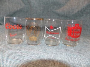 4 Tasting BEER Glasses Barrel LONE STAR~COORS~BUDWEISER 3" Tall 5 oz Vintage - Picture 1 of 6