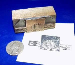Vintage/Antique "MELLBANK GROUP FEDERAL RESERVE" Wood and Copper Printers Block - Picture 1 of 3