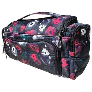 Lug Trolley Cosmetic Toiletry Bag Case Travel Makeup Purse Black Pink Floral - Picture 1 of 23