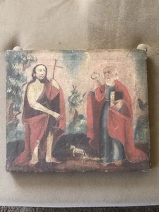 Antique 18th Century Biblical Oil Painting Christ & Saint Peter 9”.5 x 11” - Picture 1 of 20