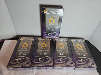 Memorex 6 小时高标准 T-120 视频磁带套装(5 件装)VHS(全新) — 第 1/4 张图片