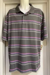 NWT Reebok Golf Polo Shirt Mens Sz 1XL Gray w/Strips Short Sleeve Pullover - Picture 1 of 7