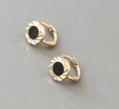 10ct твердого золота мини огранки черный блюдо Huggie обручи серьги, 10K 9K, круглый, подарок - Изображение 1 из 4