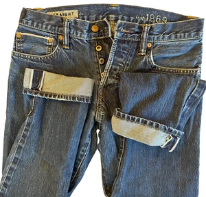 GAP 1969 SELVEDGE JEANS MENS 29x30 BUTTON FLY STRAIGHT DARK HIDDEN RIVET 30"x30" - Picture 1 of 23