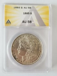 1885 P Morgan Silver Dollar,  90% Silver,  Philadelphia Mint, ANACS AU58 - Picture 1 of 4