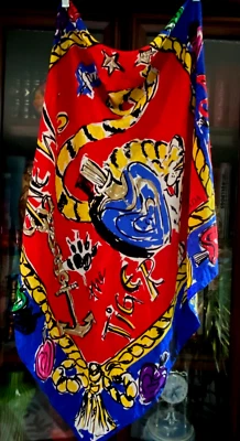 ESCADA SEDA VINTAGE BUFANDA CUADRADA 33 X 32 DIBUJOS ANIMADOS ESTAMPADO TIGRE ITALIA Foto 1 de 4