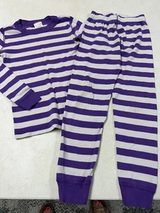 HANNA ANDERSSON ORGANIC COTTON PURPLE STRIPE  LONG JOHNS PAJAMAS SET   110   5 - Picture 1 of 4