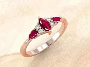 Red Ruby Women Wedding Ring 14K Rose Gold Plated 2.10Ct Marquise Cut Lab-Created - Picture 1 of 5
