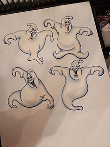 4 vintage(2000) Beistle Co.USA 10" dble sided ghost Halloween Diecuts Interlock - Picture 1 of 10