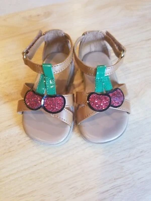 Sandalias Teeny Toes bebé/infante marrón claro con cerezas talla 4 Foto 1 de 4