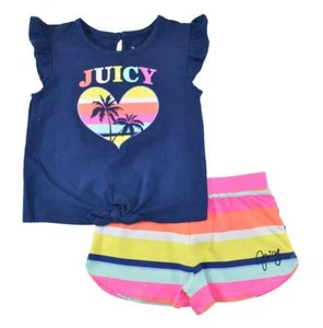 Juicy Couture Girls Azul y Multicolor 2 piezas Juego Corto Talla 4 5 6 6X - Imagen 1 de 1