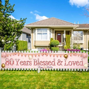 Labakita 80 Years Blessed and Loved Banner, Large Happy 80Th Birthday Banner, Mo - Picture 1 of 12