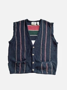 Cottagecore VTG Sears Vest L Boxy Striped Acrylic Cardigan Sweater School - Picture 1 of 8