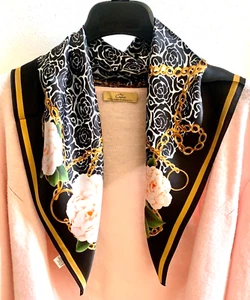 26"x26" Rosen & Ketten Druck reine Maulbeersatin Seide 12momme Schal 65x65cm5-38 - Bild 1 von 6