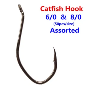 100pcs Catfish Hook Saltwater Big River Bait Strong Circle Fishing Hook Assorted - Picture 1 of 5