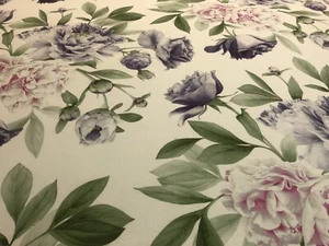 ZOFFANY "Phoebe" CURTAIN FABRIC DESIGN 100% LINEN 3.7m Floral ROSE/LILAC - Picture 1 of 8