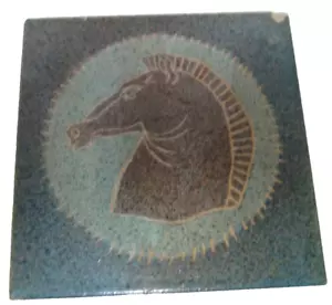 Alfaraz Spain Ceramic Art Tile Pottery 6" x 6" Horse blue brown Vintage decor - Picture 1 of 13