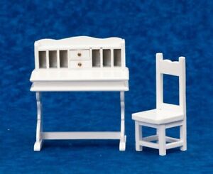 T5351 1/12 Scale Dollhouse Minature Desk & Chair Set in White