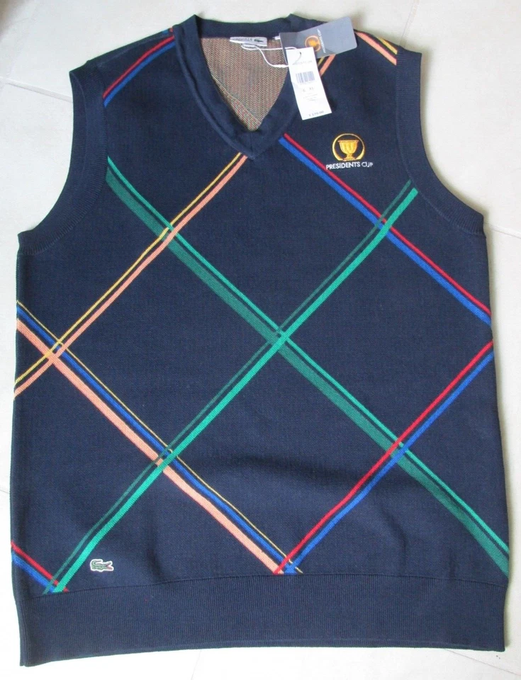 Lacoste Sport Men's XL President's Cup Navy Croc V-Neck Cotton Sweater Vest
