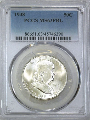 1948 P Franklin Half Dollar PCGS MS63FBL Full Bell Lines Frosty White PQ #C358A Cover