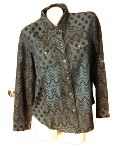 Keren Hart Blue Black Roll Tab Sleeves Western Style Shirt Size S NWD - Picture 1 of 4