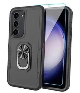 for Samsung Galaxy S23 Case with Tempered Glass Screen Protector,Heavy Black - Picture 1 of 8