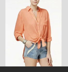 Free People That's A Wrap Button Down Tunic Top Size XS Peachy - Picture 1 of 6