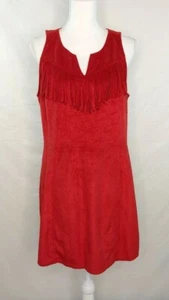 Express Kleid groß Wildlederimitat rostrot V-Ausschnitt knielang Fransen Brust Boho - Bild 1 von 9