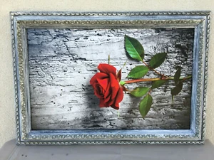 CADRE TABLEAU ELEGANTE IMPRESSION D'UNE ROSE SUR PLAQUE D'ALUMINIUM ART DÉCO - Imagen 1 de 9