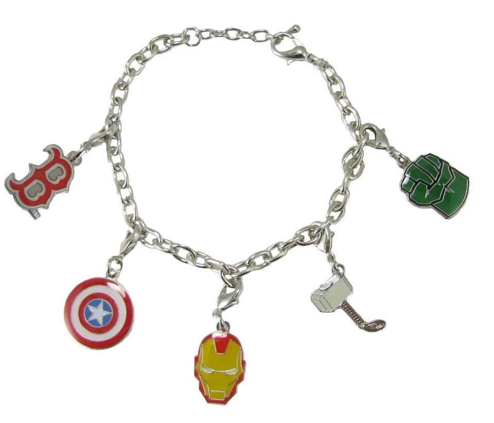 Boston Red Sox Marvel Avengers Silver Red Charm Bracelet Girls Womens Jewelry - Image 1 of 1