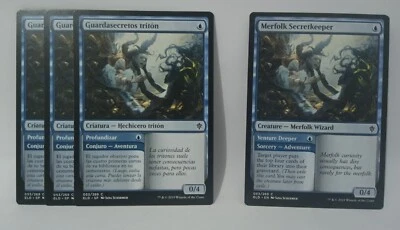 MTG Merfolk Secretkeeper 1x English 3x Spanish Throne of Eldraine 053/269 LP - Image 1 of 2