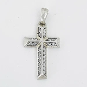 "Colgante Cruz Plata Sólida 925 Blanco Esterlina Brillante Circonita Redondo 1.25"" Largo" - Imagen 1 de 6