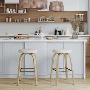 Swivel Bar Stools Set of 2, Bar Height Backless 30″ Bar Stool, Fabric Upholstere - Picture 1 of 8