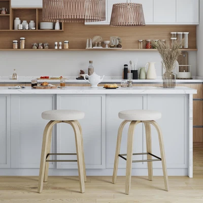 Swivel Bar Stools Set of 2, Bar Height Backless 30″ Bar Stool, Fabric Upholstere - Image 1 of 4