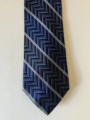 Corbata para hombre Paul Dione corbata seda azul negro espiga plata blanco rayas 58" Foto 1 de 4