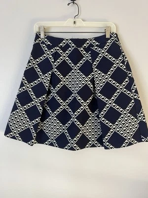 Falda Trina Turk Para Mujer 4 Azul Marino Blanco Geo Estampado Activo Forrado Encaje Hecha en EE. UU. Foto 1 de 4