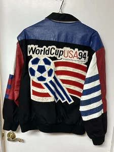 Vintage 1994 Jeff Hamilton World Cup Team USA Leather Soccer Jacket Made Men’s L - Bild 1 von 20
