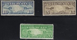 US Scott #C7,C8,C9 Mint Hinged 10 Cent, 15 Cent, 20 Cent Air Mail Stamps CV 14 - Picture 1 of 1