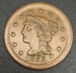 Centavo grande cabello trenzado 1852 1C - Imagen 1 de 6