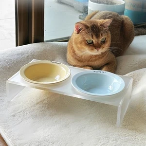 Solid Color Bowl Stand Holder Pet Double Food Bowls  Pet Feeding Supplies - Picture 1 of 22