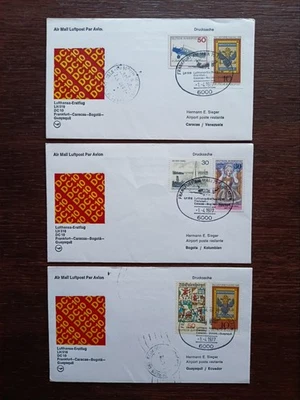 Germany 1977 Lufthansa DC 10 LH 518 Frankfurt Caracas Bogota Guayaqull 3 covers - Image 1 of 2