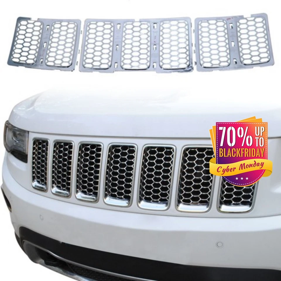 Chrome Front Grill Mesh Grille Cover Inserts For 2014+ Jeep Grand Cherokee 7PC H Foto 1 de 4