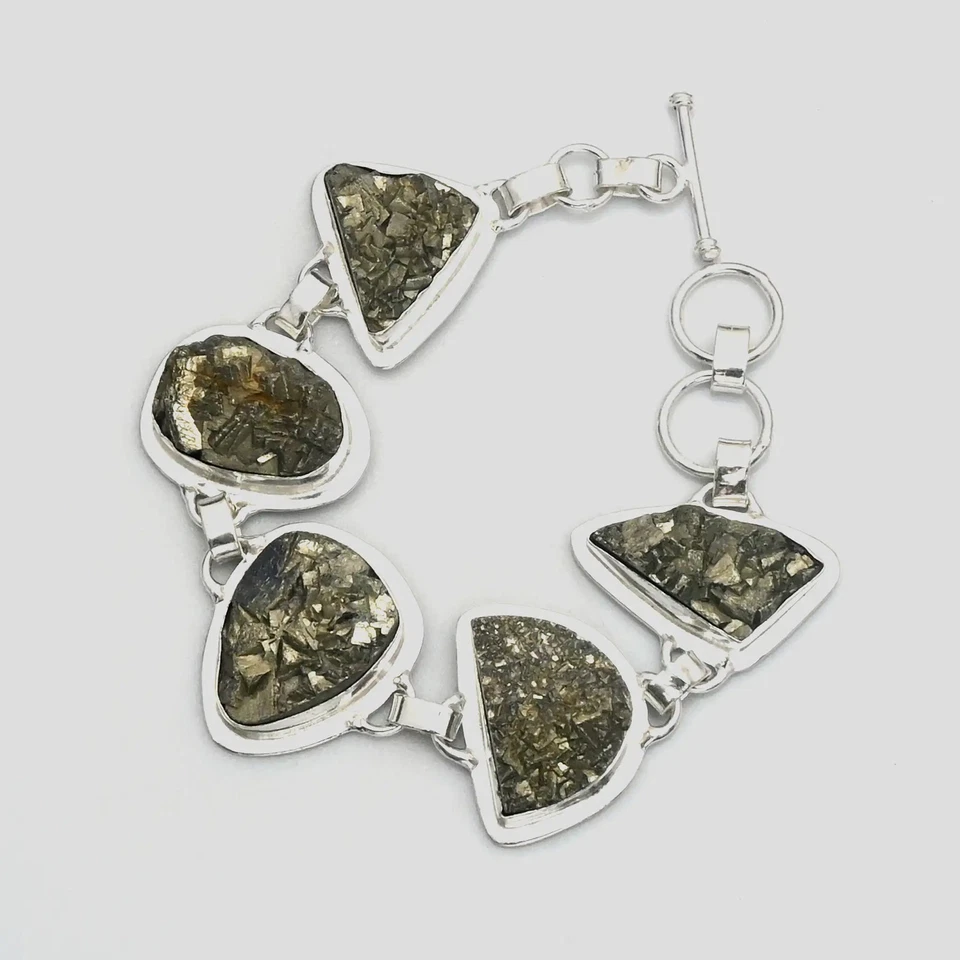 Pulseira étnica feita à mão de pedra preciosa drusa pirita apache 21 gms AB 26072 - Imagem 1 de 1